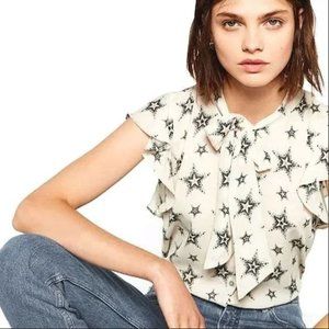 Zara Star Blouse - Sleeveless Button Down Ruffled - Small